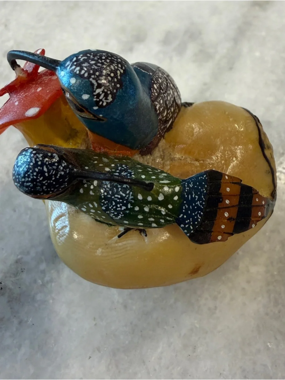 Handmade Hand Carved Hummingbirds & Flower Tagua Nut Carving‎ 2”